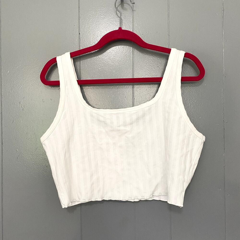 NEW Aerie Offline White Ribbed OG Groove Lettuce Hem Crop Top XL